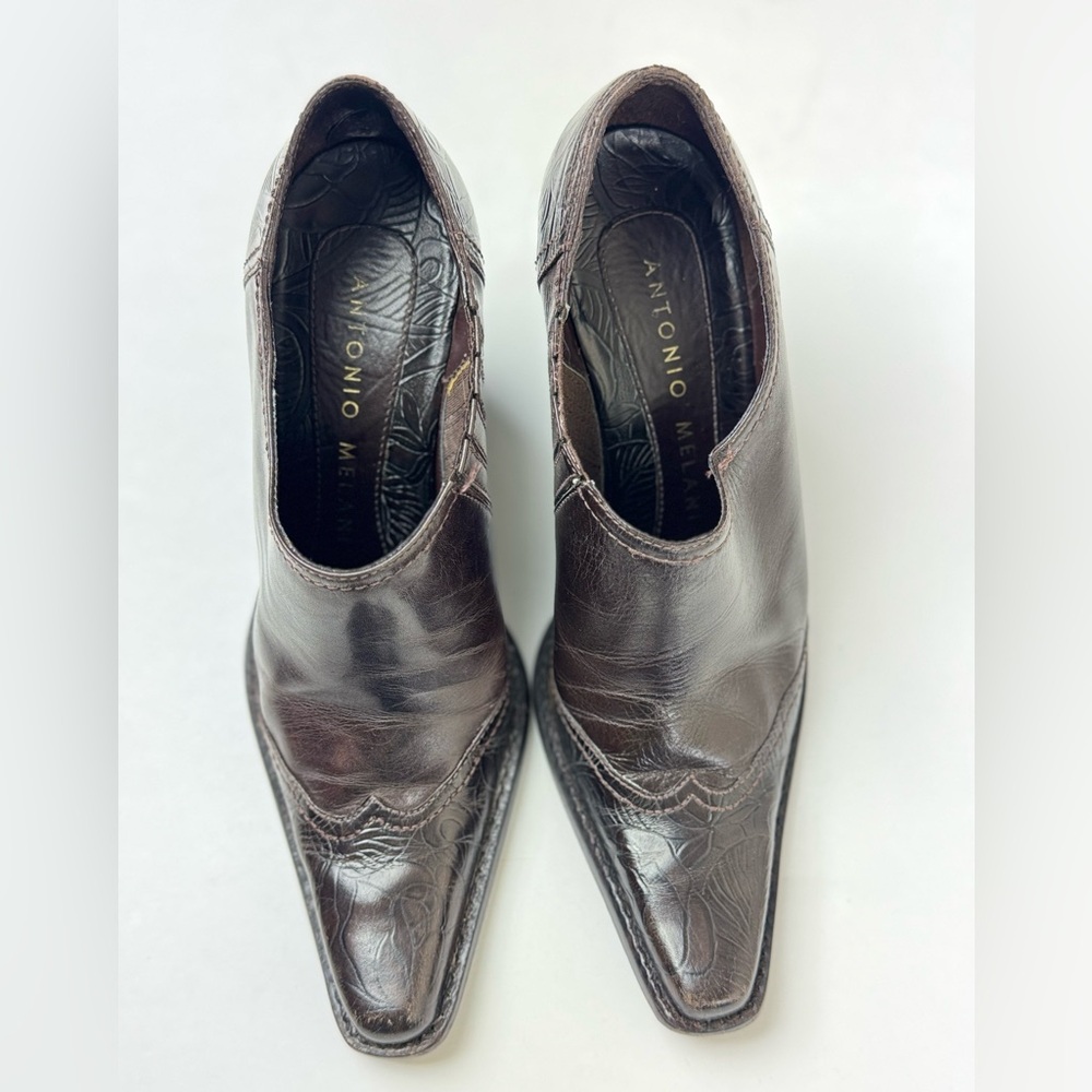 ANTONIO MELANI Dark Brown Pointed Leather Booties
